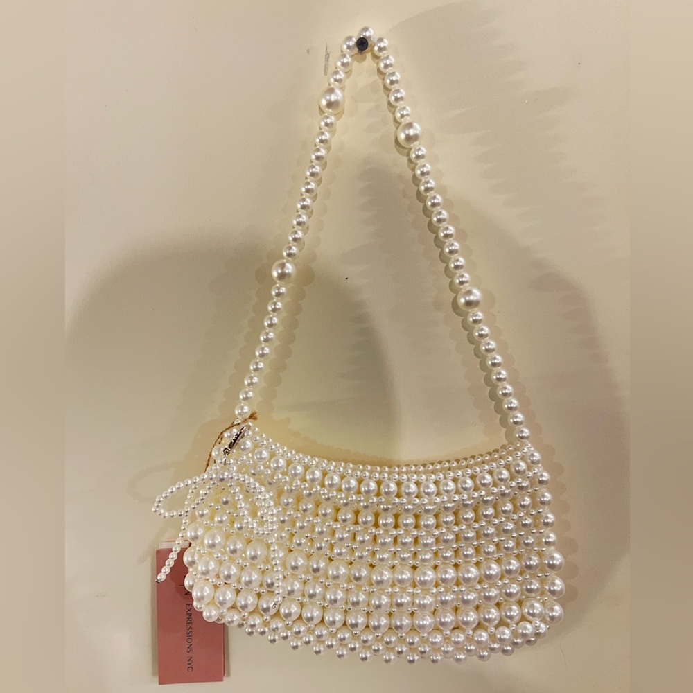 Cream Crescent Shoulder Bag with Elegant Beaded Design- Bridal